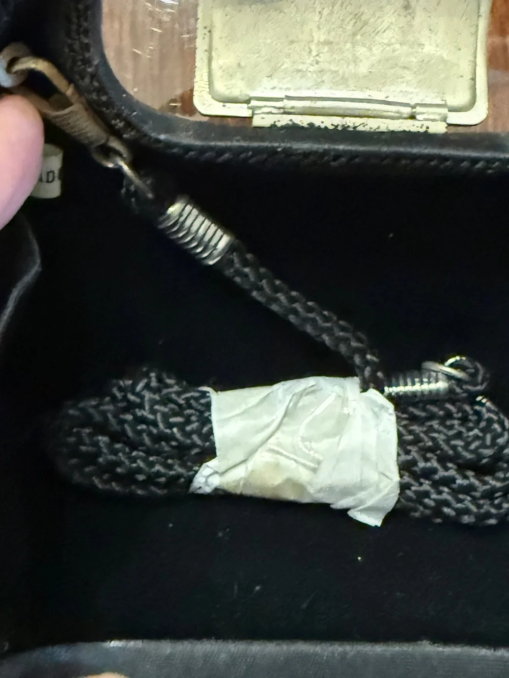 Cache Black Satin Evening Handbag with Crystal Accent and Silver Handle